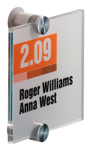 Crystal sign 105x105mmElegant dør-og vægskilte i klar akryl med dekorative skruer. Design indstiksetiket med gratis skabelon. 1 stk