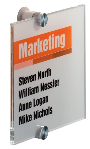 Crystal sign 148x148mmElegant dør-og vægskilte i klar akryl med dekorative skruer. Design indstiksetiket med gratis skabelon. 1 stk