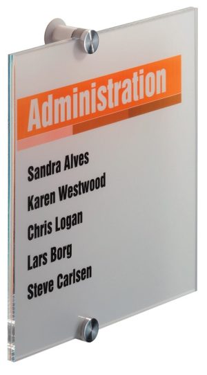 Crystal sign 210x210mmElegant dør og vægskilte i klar akryl med dekorative skruer. Design indstiksetiket med gratis skabelon.