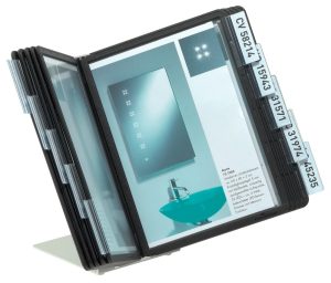 Vario® a5 table 10Komplet registersystem med bordstativ af metal og 10 A5-lommer i polypropylen.