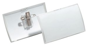 Navneskilt click fold rpp 40x75,nål/klemmeLetvægts konveks foldbart navneskilt med unik klikmekanisme, der fastgøres med enten sikkerhedsnål eller clips. Størrelse 40x75 mm.