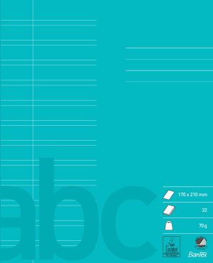 Bantex Skolehæfte 17X21, 12 Linjer, Turkis