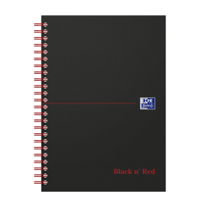 Oxford Black N' Red Notesbog i hård karton omslag og dobbeltspiral, A5, 140 sider, linjeret