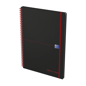 Oxford Black N' Red Notesbog i PP omslag og dobbeltspiral, A4+, 140 sider, linjeret
