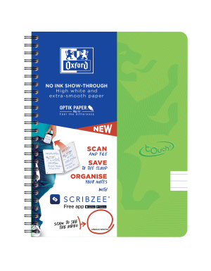 OXFORD Touch notesbog A5+ linjeret 7mm soft touch omslag dobbeltspiral 180 sider