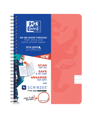 OXFORD Touch notesbog A5+ linjeret 7mm soft touch omslag dobbeltspiral 180 sider