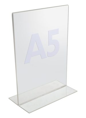 BROCHUREHOLDER A5 T-STAND TWIN AGENDA ACRYLIC