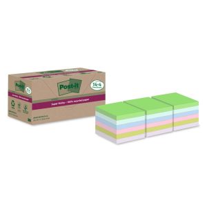 BLOK POST-IT 76X76MM RECYCLE SUPER STICKY 14+4 BLOKKE ASS.