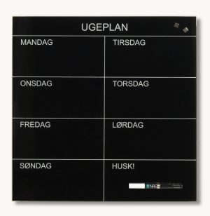45 x 45 cm. Black. Glass week planner Danish
