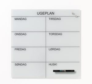 UGETAVLE GLAS 45X45CM HVID MAGNETISK DANSK TEKST