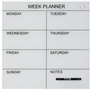 45 x 45 cm. White. Glass week planner English