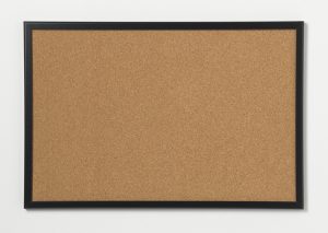 60 x 40 cm. Cork pin board. Black frame