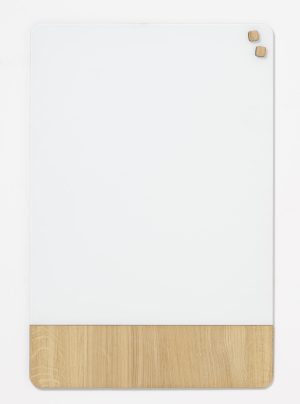 60 x 80 cm. Frosted glass white/Oak veneer Magnetic board