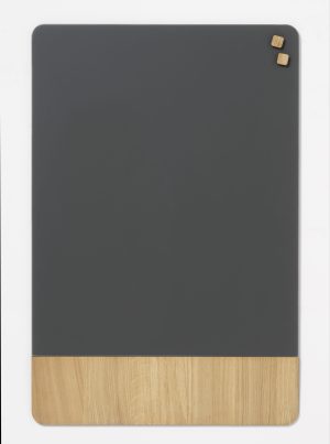 60 x 80 cm. Frosted glass gray / Oak veneer Magnetic board
