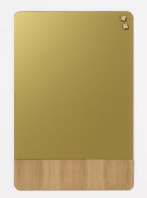 60 x 80 cm. Frosted Glass Gold/Oak veneer Magnetic board