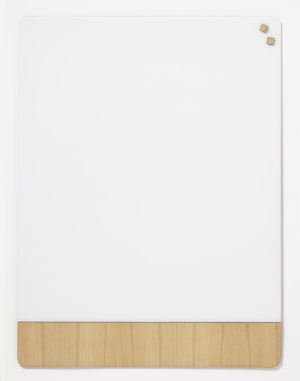90 x 120 cm. Frosted glass white/Oak veneer Magnetic board