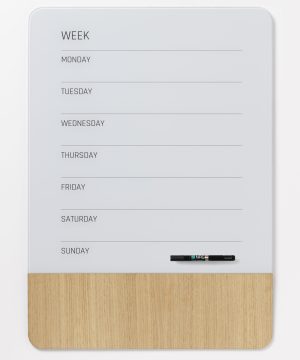 50 x 70 cm. Glass/Oak veneer Magnetic week planner English