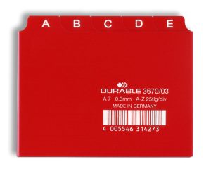 Guide indekskort a7 opdeling 5/5 a-z trykte faner ppFormat: A7 HøjdexBredde: 74 x 105 mm Materialetykkelse: 0,3 mm Fanebredde: 20 mm Guide indekskort a7 opdeling 5/5 a-z trykte faner ppFormat: A7 HøjdexBredde: 74 x 105 mm Materialetykkelse: 0,3 mm Fanebredde: 20 mm