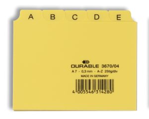 Guide indekskort a7 opdeling 5/5 a-z trykte faner ppFormat: A7 HøjdexBredde: 74 x 105 mm Materialetykkelse: 0,3 mm Fanebredde: 20 mm Guide indekskort a7 opdeling 5/5 a-z trykte faner ppFormat: A7 HøjdexBredde: 74 x 105 mm Materialetykkelse: 0,3 mm Fanebredde: 20 mm