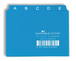 Guide indekskort a7 opdeling 5/5 a-z trykte faner ppFormat: A7 HøjdexBredde: 74 x 105 mm Materialetykkelse: 0,3 mm Fanebredde: 20 mm Guide indekskort a7 opdeling 5/5 a-z trykte faner ppFormat: A7 HøjdexBredde: 74 x 105 mm Materialetykkelse: 0,3 mm Fanebredde: 20 mm