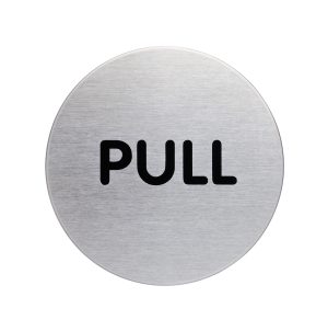 Skilt ''pull'' ø 65 mmPictogram af rustfrit stål