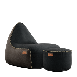 Canvas Lounge Chair Combi bl/br +Black Pouf