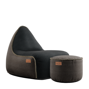 Canvas Lounge Chair Combi bl/br +Brown Pouf