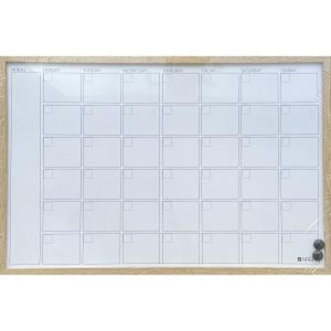 60 x 40 cm. Whiteboard Month Planner, Wood Frame, English