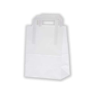 BÆREPOSE PAPIR HVID 6L 180X105X230MM M/FLAD HANK