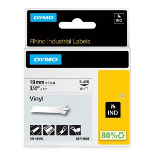 LABELTAPE DYMO RHINO 19MM SORT PÅ HVID VINYL