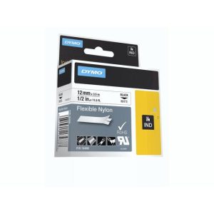 LABELTAPE DYMO RHINO 12MM SORT PÅ HVID NYLON