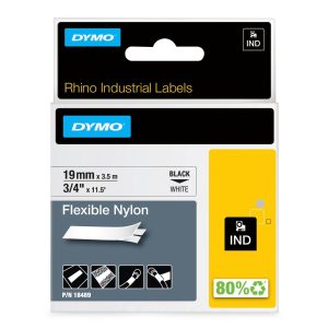 LABELTAPE DYMO RHINO 19MM SORT PÅ HVID NYLON FLEX