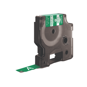 DYMO Rhino Industrial Tape Coloured Vinyl 12mm x 5.5m white on green