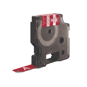 DYMO Rhino Industrial Tape Coloured Vinyl 12mm x 5.5m white on red