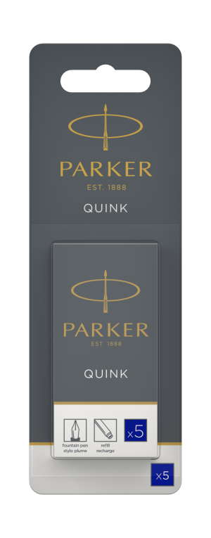Parker QUINK Fountain Pen Ink Refill Cartridges Long Blue 5-Pack