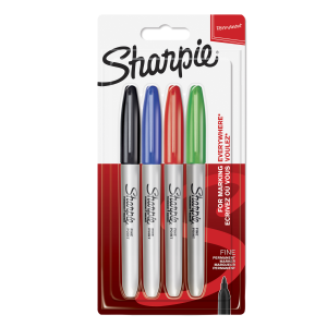 Sharpie Permanent Marker Fine Black/Red/Blue/Green 4-Blister