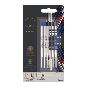 Parker Jotter London Refill Discovery Pack: 3 QUINKflow Ballpoint refills for & 3 QUINK Gel refills