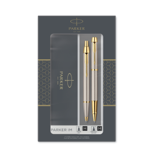 Parker Duo Set IM Brushed Metal G.T. Ballpoint and Rollerball M Black ink