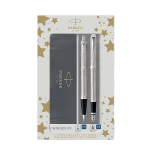 Parker Duo Set IM Stainless Steel C.T. Ballpoint and Fountain Pen M Blue ink