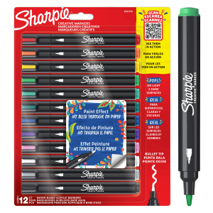 MARKER ACRYL SHARPIE 2MM ASS. FARVER RUND SPIDS 12 STK/PK