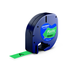 DYMO LetraTag Tape Plastic 12mm x 4m black on green