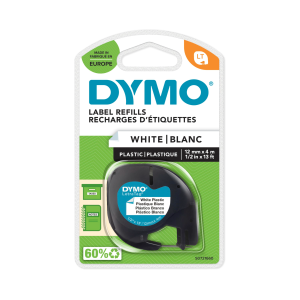 DYMO LetraTag Tape Plastic 12mm x 4m black on white