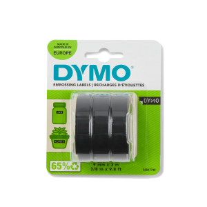 DYMO Embosser Tape 9mm x 3m Black 3-Blister