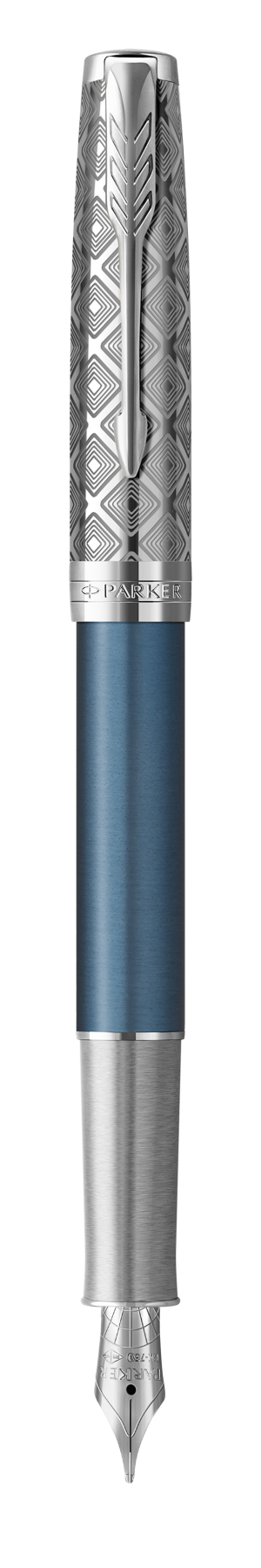 Parker Sonnet Premium Metal and Blue Satin Finish C.T. Fountain Pen F 18K Gold nib Black ink