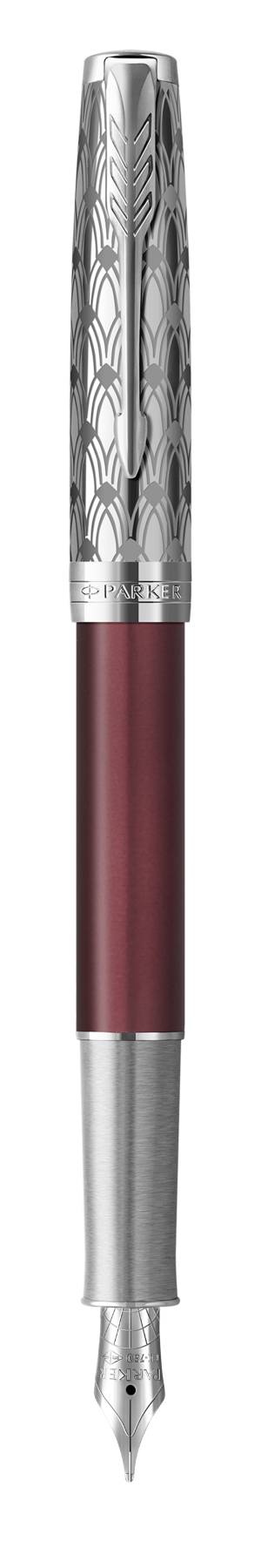 Parker Sonnet Premium Metal and Red Satin Finish C.T. Fountain Pen F 18K Gold nib Black ink
