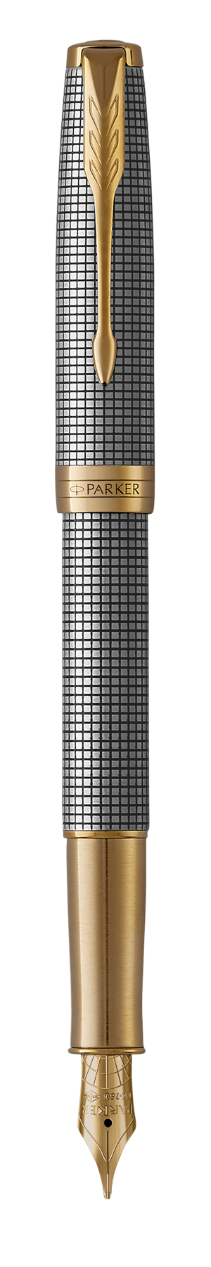 Parker Sonnet Chiselled Silver G.T. Fountain pen F 18K Gold nib Black ink