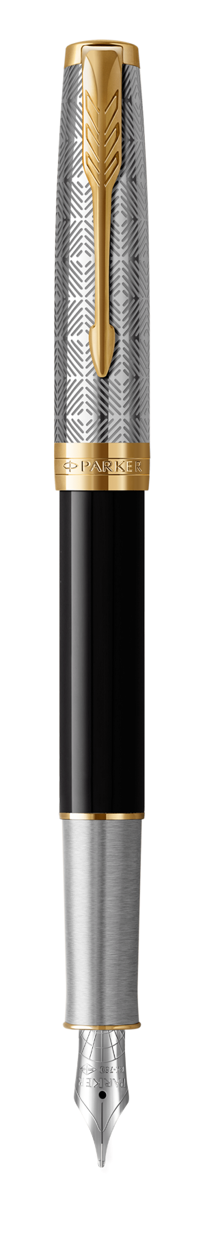 Parker Sonnet Premium Metal and Black Gloss Finish G.T. Fountain Pen F 18K Gold nib Black ink