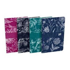 OXFORD Romance lille hæftet notesbog på 9 x 14 cm med blødt kartonomslag, 60 linjerede sider, fås i assorterede design