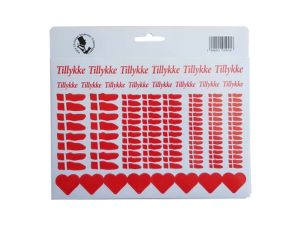 ETIKETTER HJERTER, FLAG, TILLYKKE. RØDE