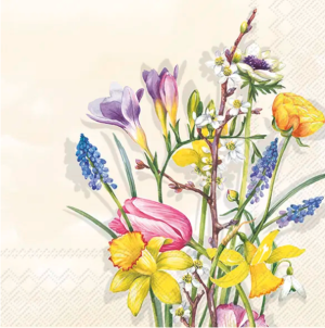 SERVIETTER 33X33 IHR SPRING FLOWERS CREAM